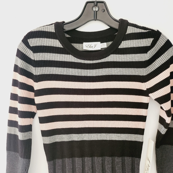 Nwt Eliza J Long Sleeves Striped Pleated Knit Dress Size S - Picture 3 of 7